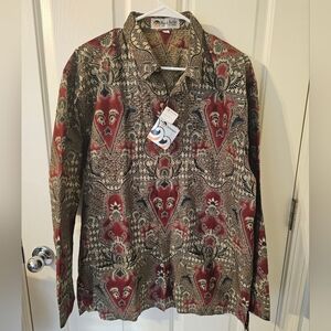 Batik Keris NWT Indonesia Button Front Dress Shirt Cotton Size 17
